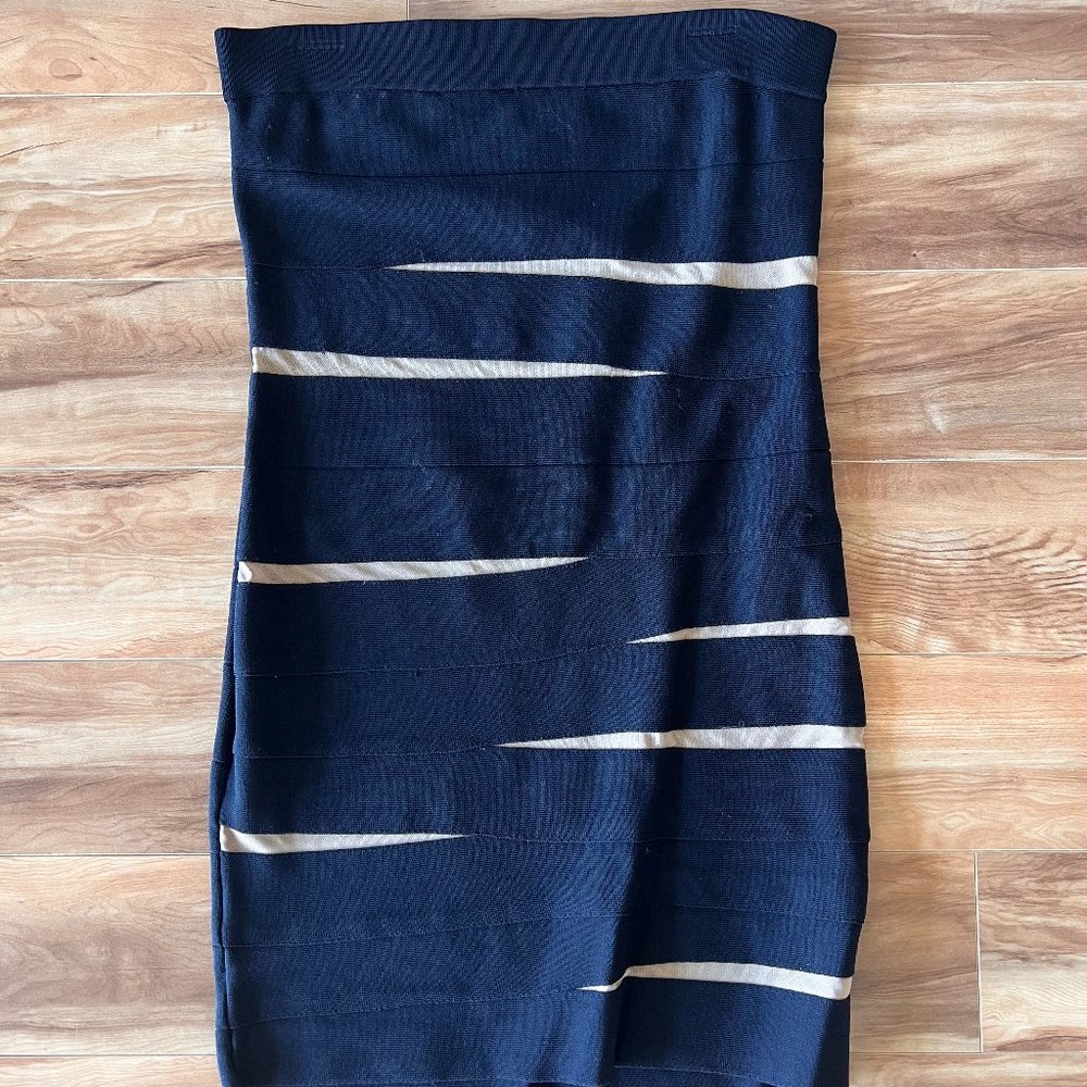 Forever 21 Black/Nude Bandage Strapless Bodycon Dress, Size L